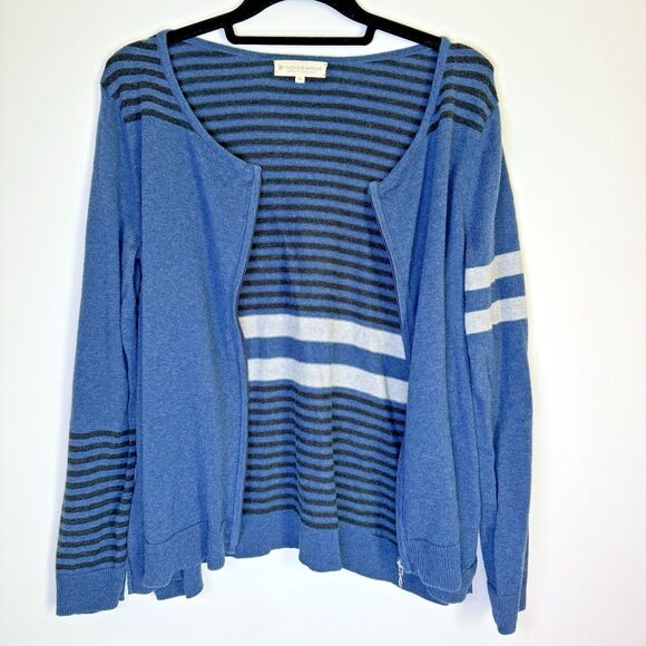 Indigenous Sweater Womens Small Blue Black Organic Cotton Striped Full Zip Peru - Picture 6 of 12